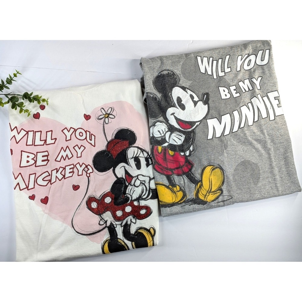 HIS & HERS SET!β€οΈVintage Disney Mickey Minnie Mouse LRβ & 2XL Shirts Valentines
